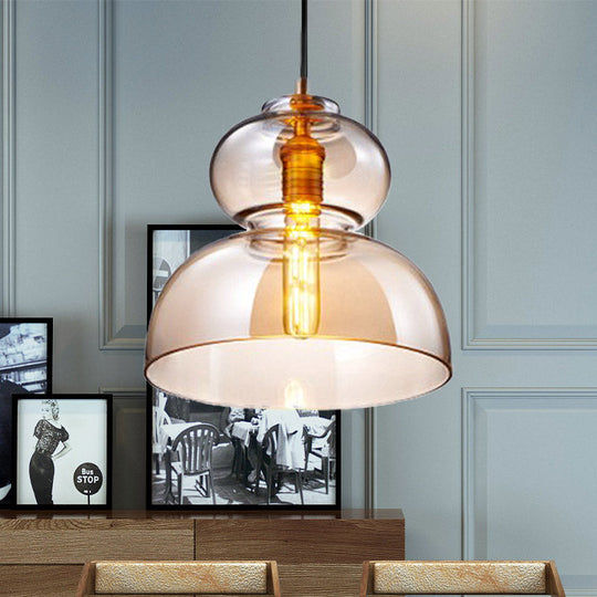 Ceiling Pendant Light Fixture Contemporary Curved Blue/Cognac Glass 1 Bulb 10/11 Wide
