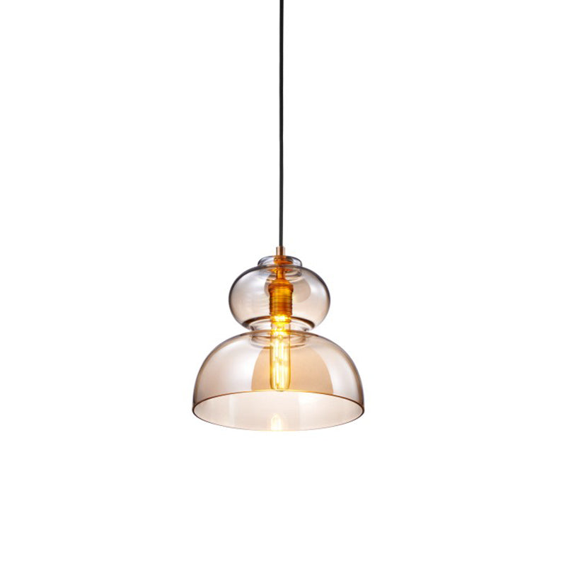 Ceiling Pendant Light Fixture Contemporary Curved Blue/Cognac Glass 1 Bulb 10/11 Wide