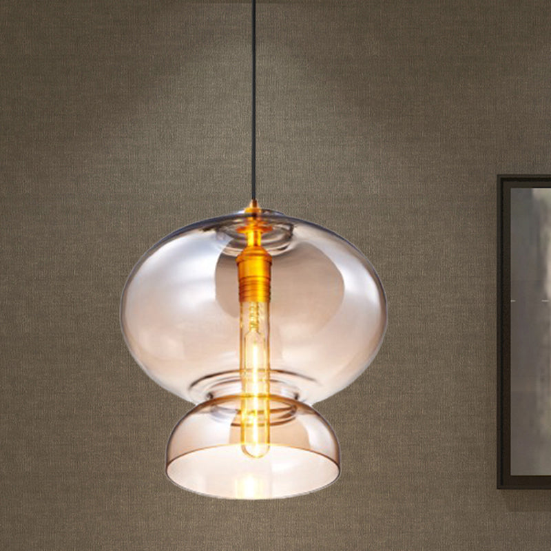Ceiling Pendant Light Fixture Contemporary Curved Blue/Cognac Glass 1 Bulb 10/11 Wide Cognac / 11