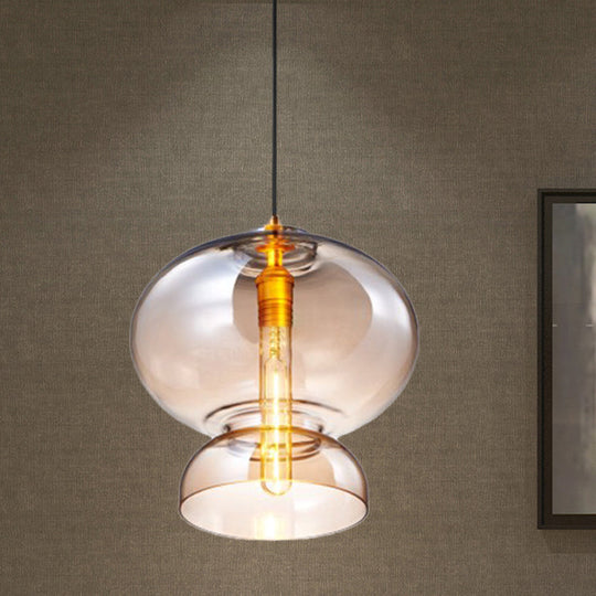 Ceiling Pendant Light Fixture Contemporary Curved Blue/Cognac Glass 1 Bulb 10/11 Wide Cognac / 11