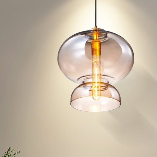 Ceiling Pendant Light Fixture Contemporary Curved Blue/Cognac Glass 1 Bulb 10/11 Wide