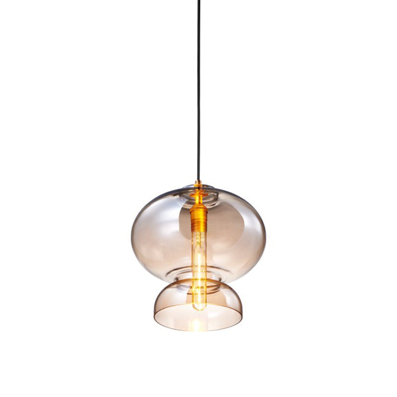 Ceiling Pendant Light Fixture Contemporary Curved Blue/Cognac Glass 1 Bulb 10/11 Wide