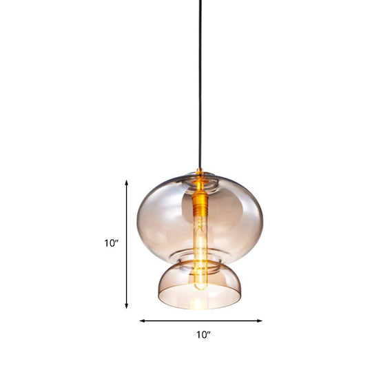 Ceiling Pendant Light Fixture Contemporary Curved Blue/Cognac Glass 1 Bulb 10/11 Wide