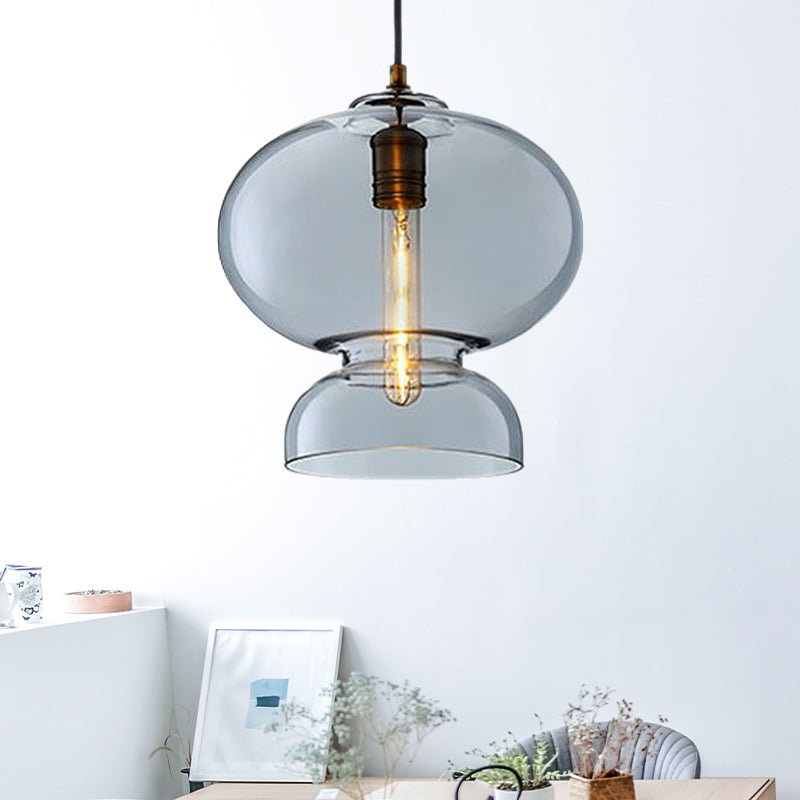 Ceiling Pendant Light Fixture Contemporary Curved Blue/Cognac Glass 1 Bulb 10/11 Wide