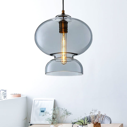 Ceiling Pendant Light Fixture Contemporary Curved Blue/Cognac Glass 1 Bulb 10/11 Wide