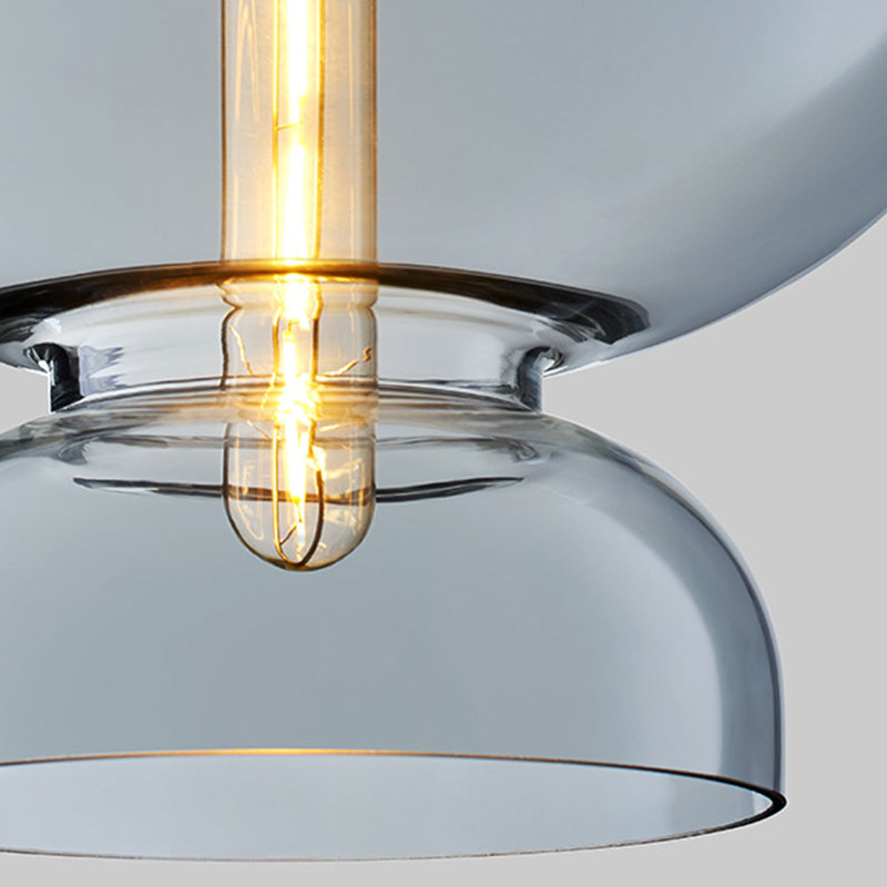 Curved Ceiling Pendant Light - Blue/Cognac Glass 1 Bulb 10’/11’ Wide Ideal For Restaurants