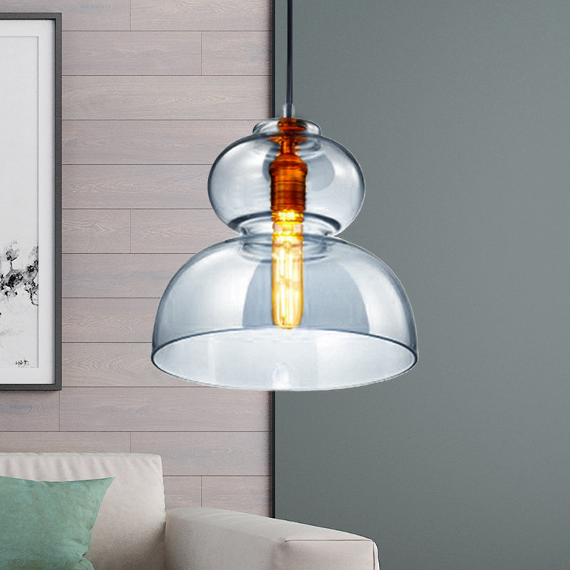 Ceiling Pendant Light Fixture Contemporary Curved Blue/Cognac Glass 1 Bulb 10/11 Wide