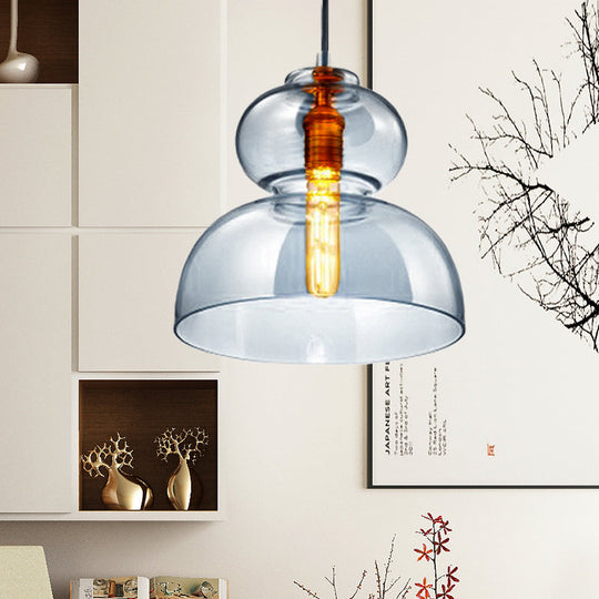 Ceiling Pendant Light Fixture Contemporary Curved Blue/Cognac Glass 1 Bulb 10/11 Wide