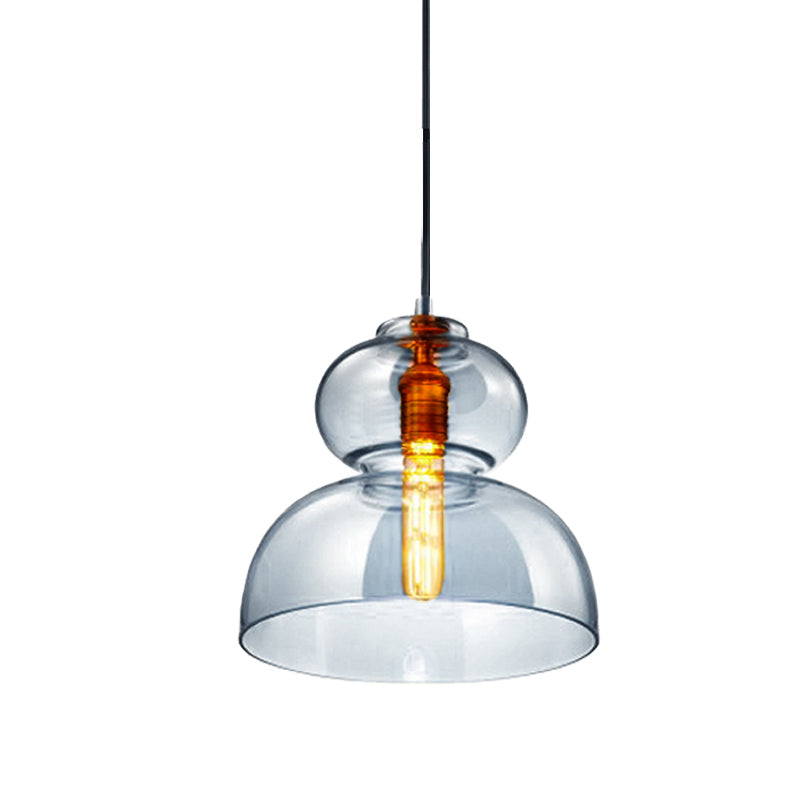 Curved Ceiling Pendant Light - Blue/Cognac Glass 1 Bulb 10’/11’ Wide Ideal For Restaurants