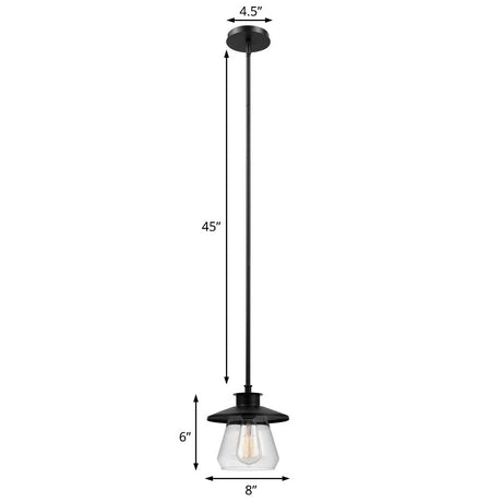 Antique Metal Hanging Pendant Lamp With Clear Glass Shade - Black Jar Design Ideal For Dining Room