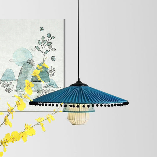 Stylish Blue Flare Pendant Lamp - Modern 1-Head Ceiling Light With Bead Droplet