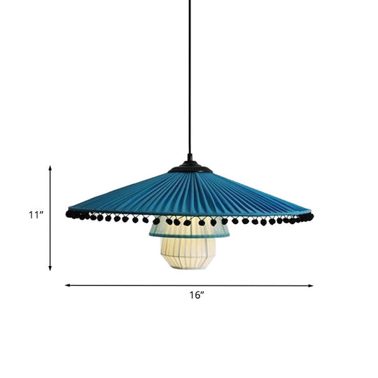 Stylish Blue Flare Pendant Lamp - Modern 1-Head Ceiling Light With Bead Droplet