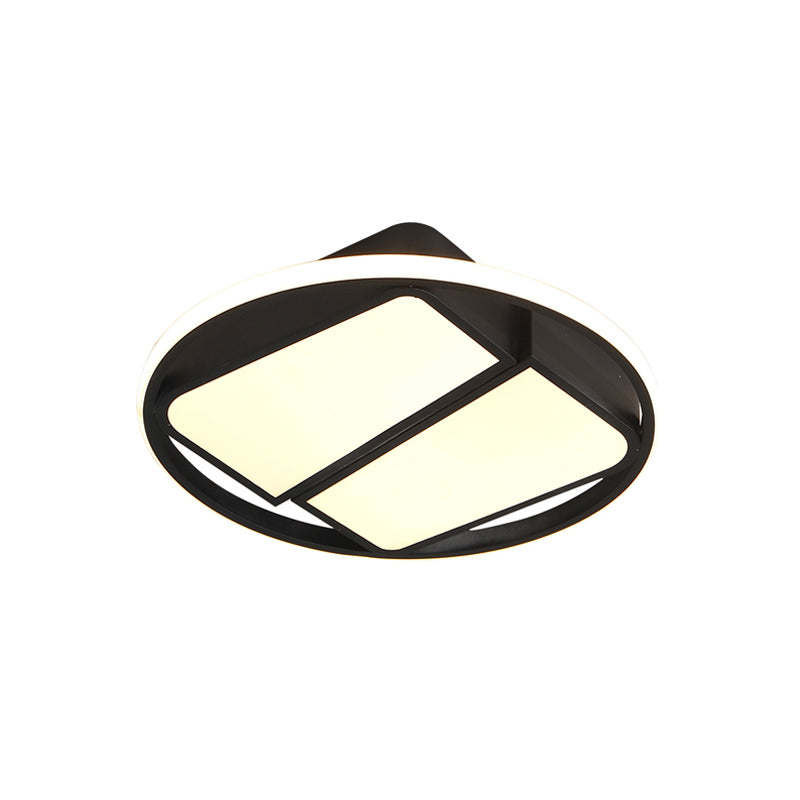 Modern Metal Black/White Led Ceiling Mount Light - 2 - Trapezoid Design 16’/19.5’ Wide Flush