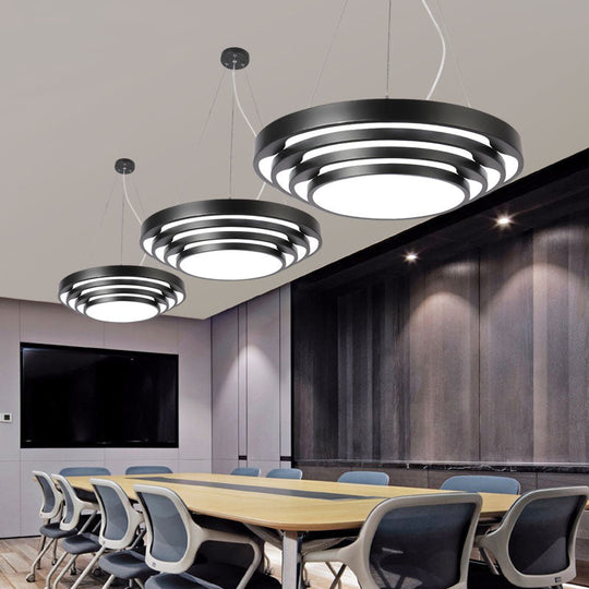 Contemporary Tapered Round Pendant Ceiling Light In Black/White With Led & Multiple Options - Ideal