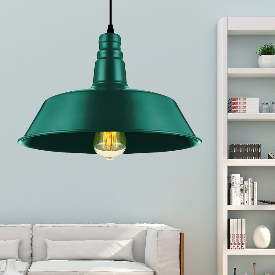 Industrial Style Metallic Pendant Lighting - 10’/14’ Wide Barn Living Room 1 Bulb Red/Green