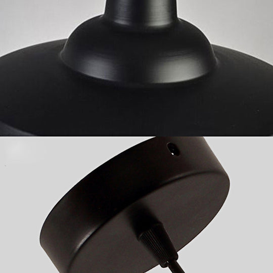 Industrial Black Metal Saucer Pendant Light For Restaurants - 1 Head With Cage Shade Ceiling Fixture