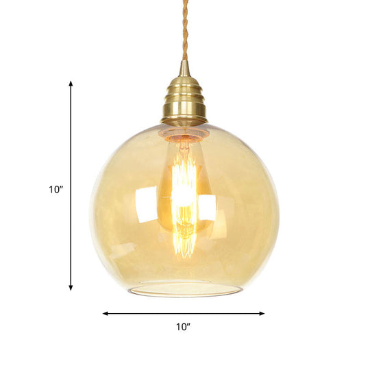 Amber Glass Industrial Pendant Light In Brass Various Sizes