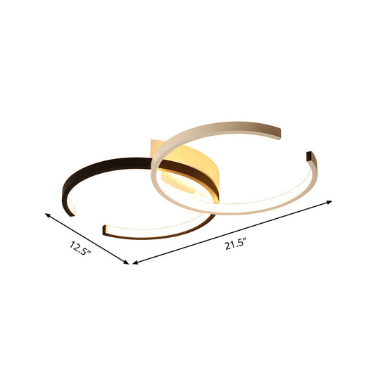 Black And White C - Shaped Led Ceiling Light - Simplicity Acrylic Semi Flush Fixture In Warm/Natural