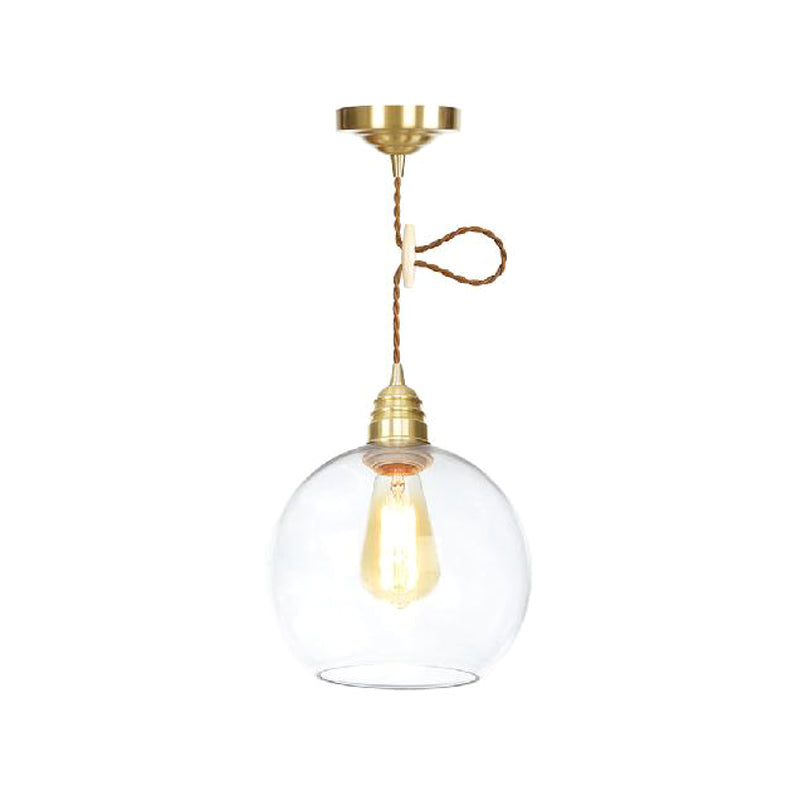 Industrial Globe Pendant Lighting - 1 Light Clear Glass Hanging Lamp In Brass 8’/10’/12’ Wide
