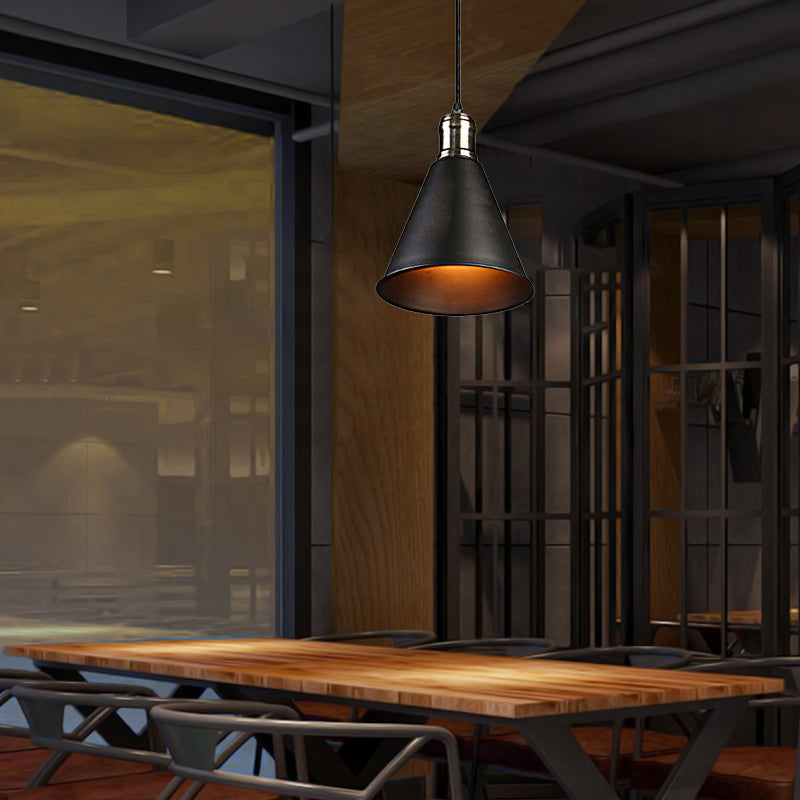 Black Metal Pendant Lamp With Tapered Shade - Industrial Style Ceiling Light For Kitchen