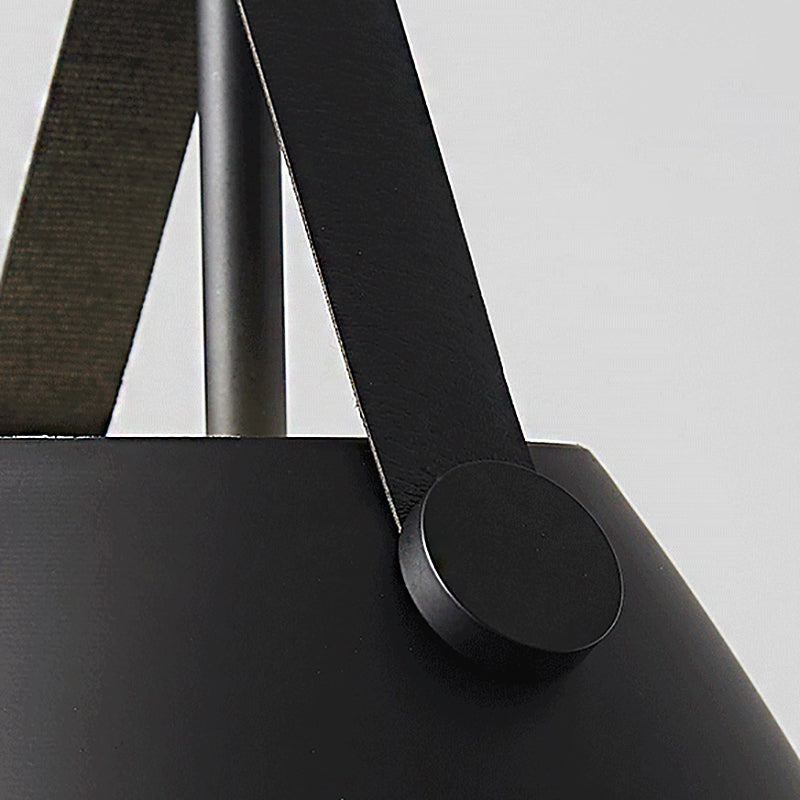 Modernist Conical Pendant Light 10.5/14 W 1-Bulb Metallic Suspension With Leather Strap Black/Blue