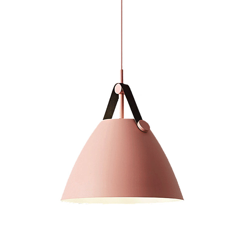 Modernist Conical Pendant Lighting - Metallic Suspension Light With Leather Strap Black/Blue