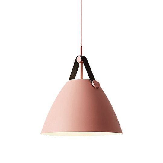 Modernist Conical Pendant Lighting - Metallic Suspension Light With Leather Strap Black/Blue