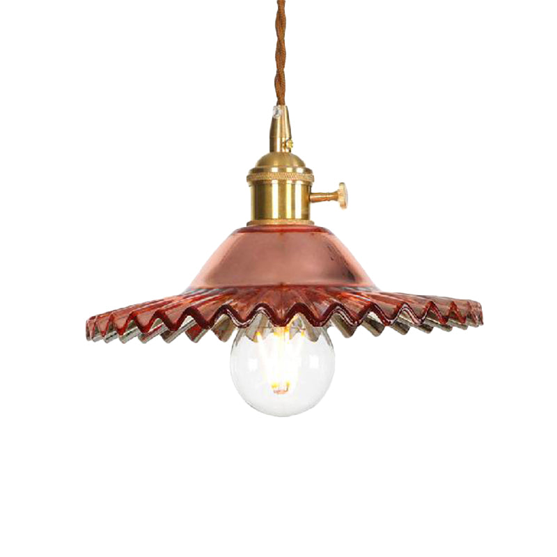 Industrial Scalloped Rose Gold Pendant Light With Amber Glass For Living Room Ceiling