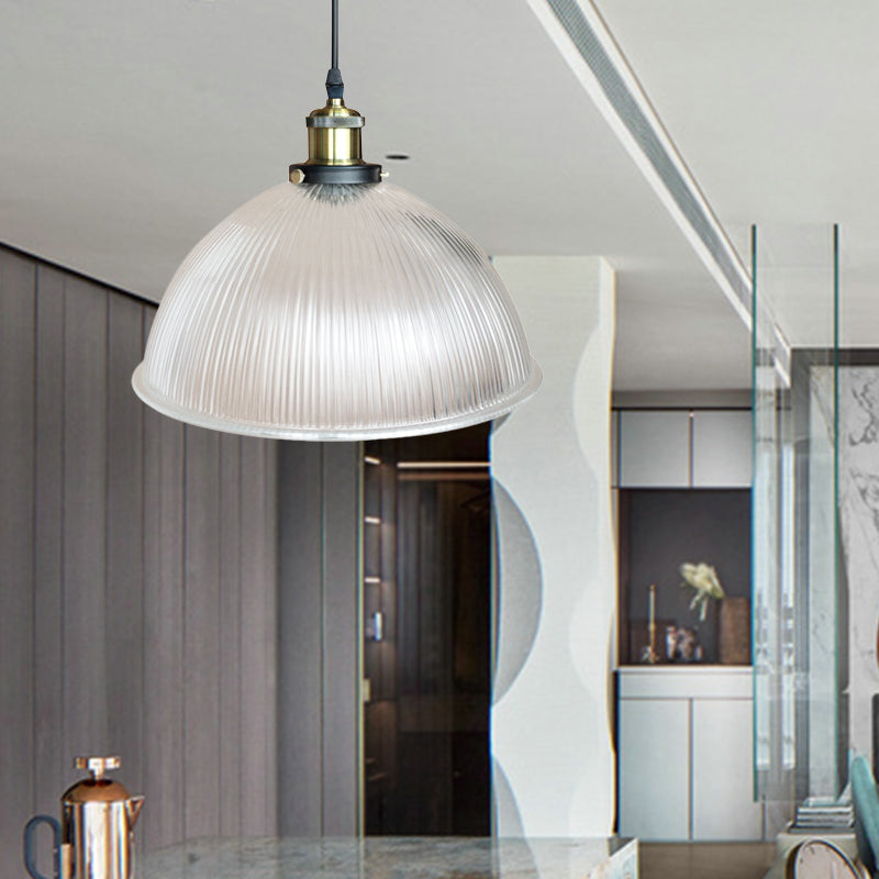 Hanging Ceiling Light With Dome Prismatic Glass - Industrial Pendant Lighting For Living Room