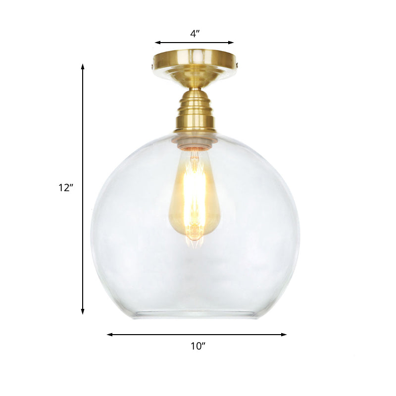 Spherical Brass Industrial Semi Flush Light: Clear/Amber Glass Ceiling Mount 8’/10’/12’ Wide