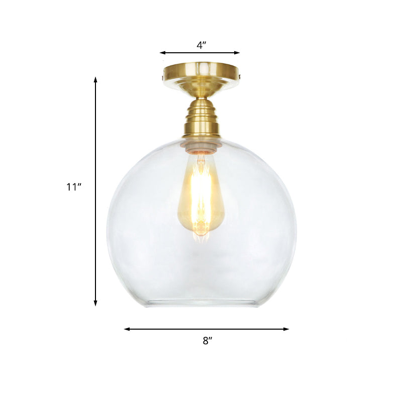 Spherical Brass Industrial Semi Flush Light: Clear/Amber Glass Ceiling Mount 8’/10’/12’ Wide