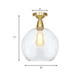 Spherical Brass Industrial Semi Flush Light: Clear/Amber Glass Ceiling Mount 8/10/12 Wide
