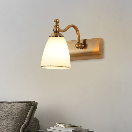 Brass Wall Mount Lamp - Cottage Bell Shape Frosted Glass Vanity Light Fixture With 1/2-Bulb 1 /