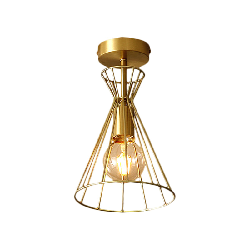 Retro Style Brass Semi Flush 1 - Head Ceiling Light For Stairway Décor