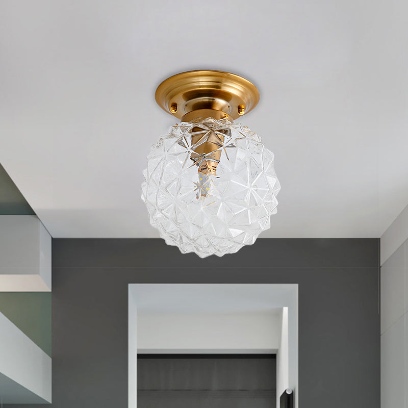 Countryside Blue/Clear/Smoke Gray Prismatic Glass Pine Cone Hallway Ceiling Lamp - Brass Flush