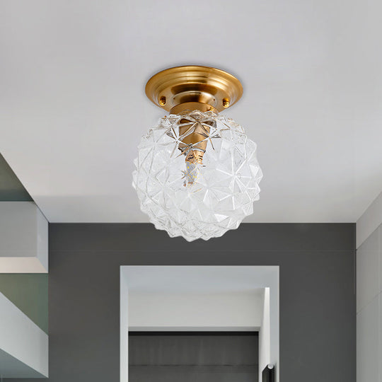 Countryside Blue/Clear/Smoke Gray Prismatic Glass Pine Cone Hallway Ceiling Lamp - Brass Flush