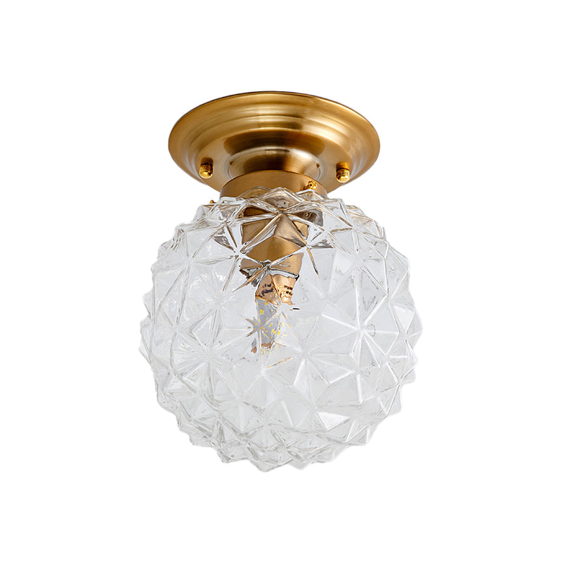 Countryside Blue/Clear/Smoke Gray Prismatic Glass Pine Cone Hallway Ceiling Lamp - Brass Flush