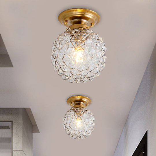 Countryside Blue/Clear/Smoke Gray Prismatic Glass Pine Cone Hallway Ceiling Lamp - Brass Flush