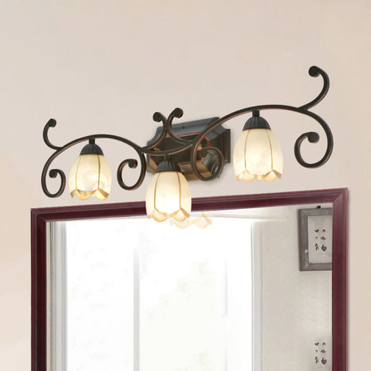 Frosted Glass Blossom Vanity Lamp: Antiqued 2/3 Heads Bathroom Twig Design Wall Lighting (Red Brown)
