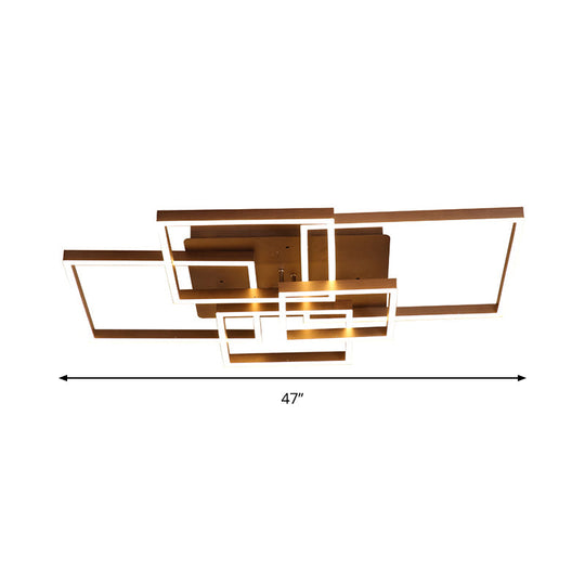 Modern Led Square Acrylic Ceiling Light - 39’/47’ Wide Brown Semi Flush Mount In Warm/White