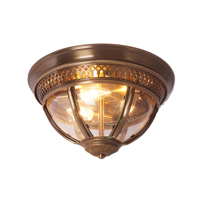 Antiqued Brass/Brown Semi Flush Lamp - Clear Glass 1 - Light Mount With Pierced Trim Design