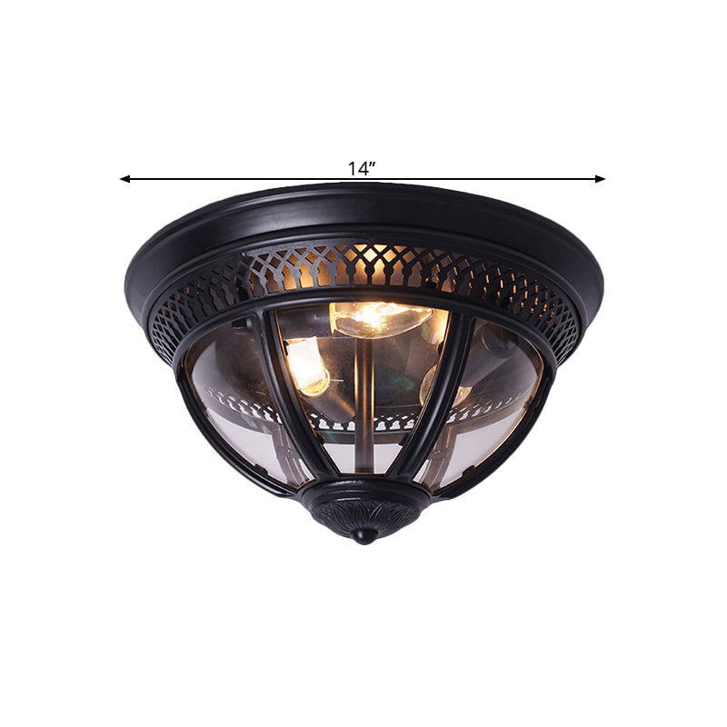 Antiqued Brass/Brown Semi Flush Lamp - Clear Glass 1 - Light Mount With Pierced Trim Design