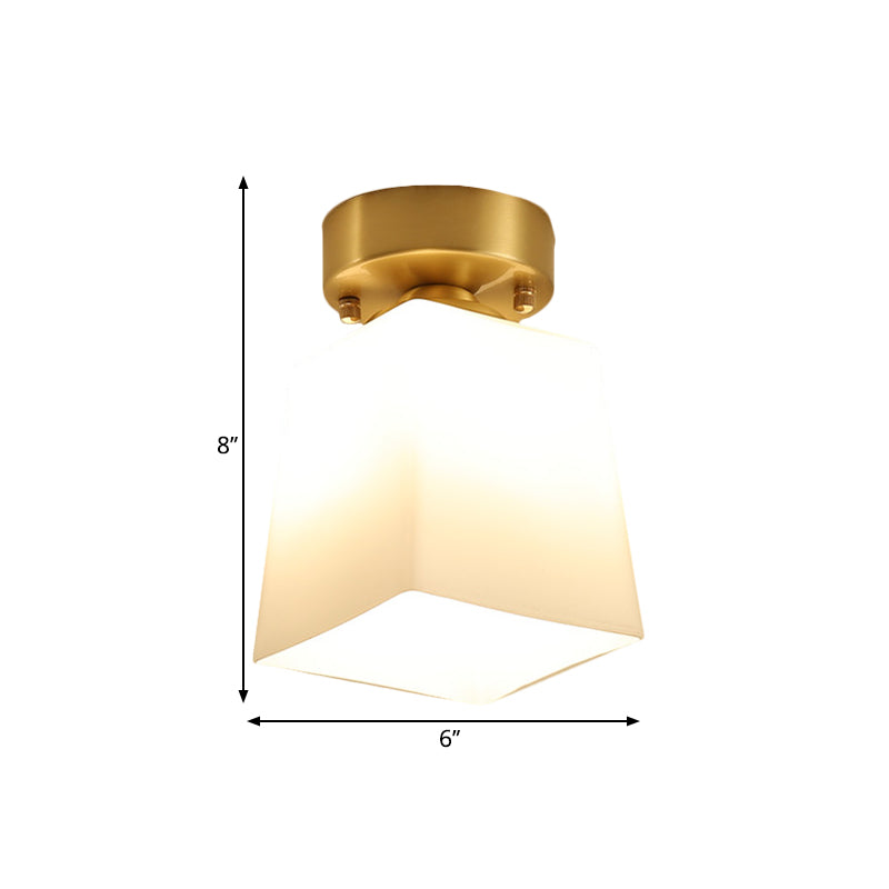 White Glass Brass Flush Lamp - Scalloped/Shell/Trapezoid Design 1 - Light Cottage Ceiling Mount For