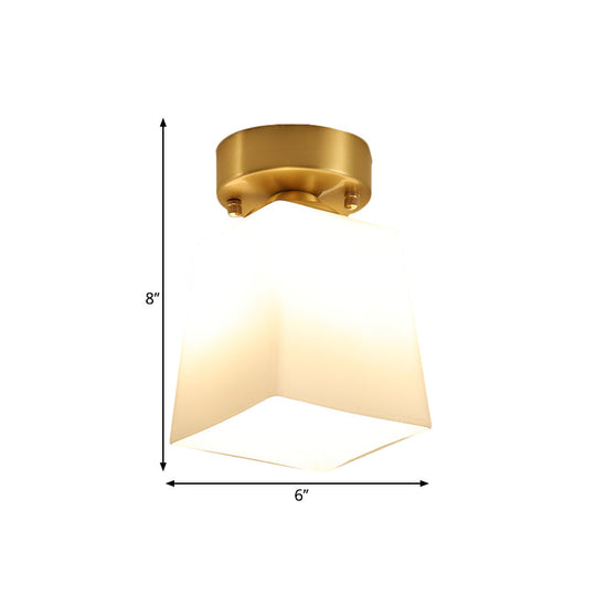 White Glass Brass Flush Lamp - Scalloped/Shell/Trapezoid Design 1 - Light Cottage Ceiling Mount For