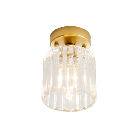 Farmhouse Brass Flush Mount Ceiling Light With Clear Ridged Glass