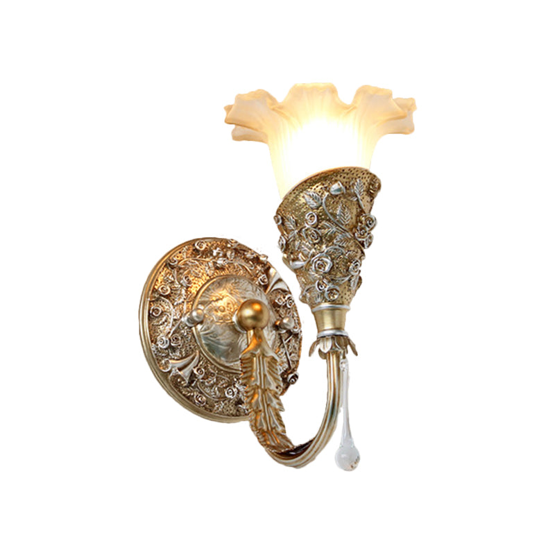 Farmhouse Frosted Glass Bedroom Sconce Light With Crystal Drop Decor