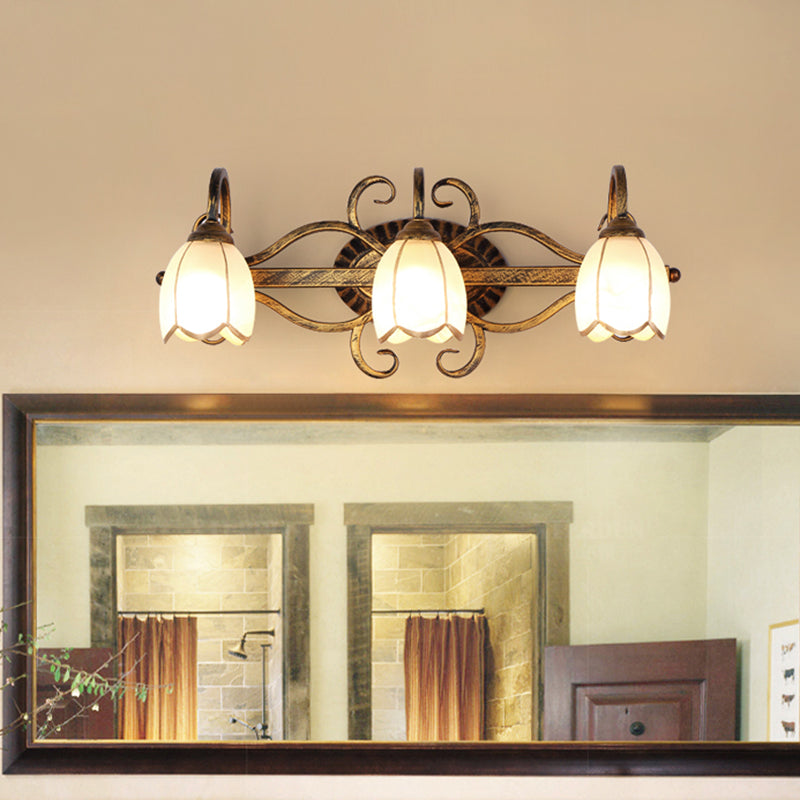 Vintage Epiphyllum 3-Bulb Wall Sconce With Cream Glass And Brass Branch Design