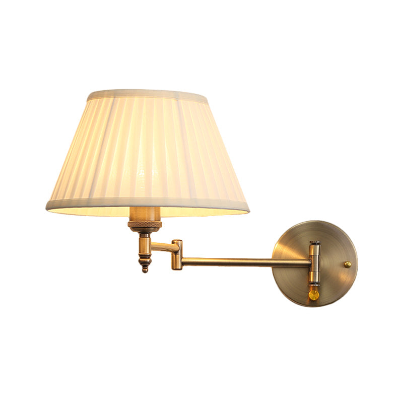 Beige Fabric Sconce Lamp - Countryside Wall Mount Light With Swing Arm
