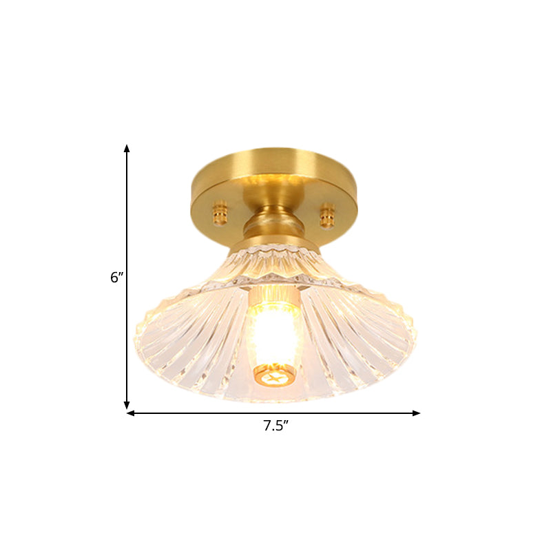 Classic Cone/Lotus Leaf/Floral Clear Glass Ceiling Light In Brass 7.5 - 9’ Wide
