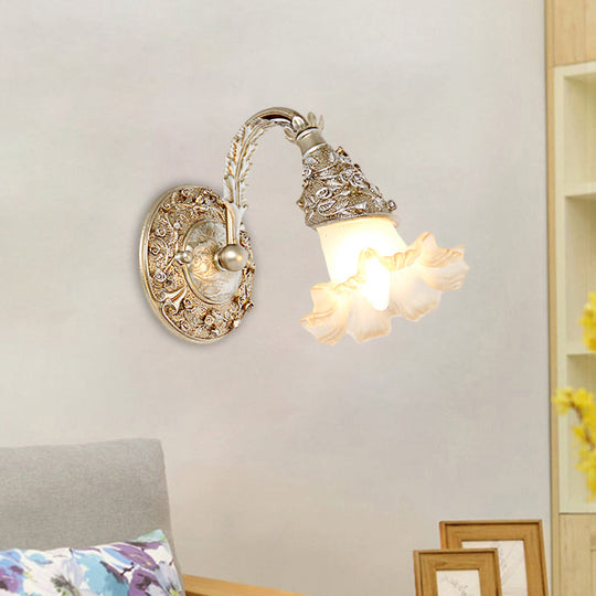 Opal Glass Wall Sconce In Silver/White With Arched Arm For Rustic Charm Silver